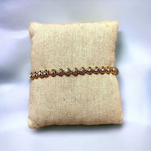 Cubic Zirconia Heart Shaped Gold Tone Tennis Bracelet - Picture 2 of 3